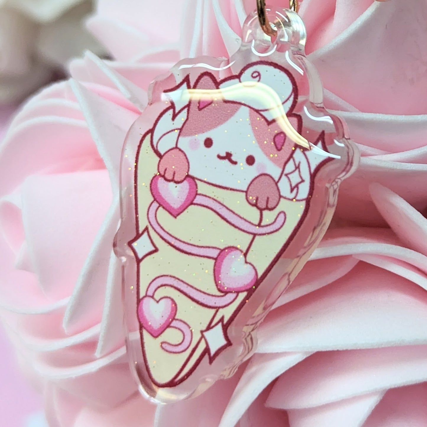 Calico Strawberry Crepe Kawaii Acrylic Keychain