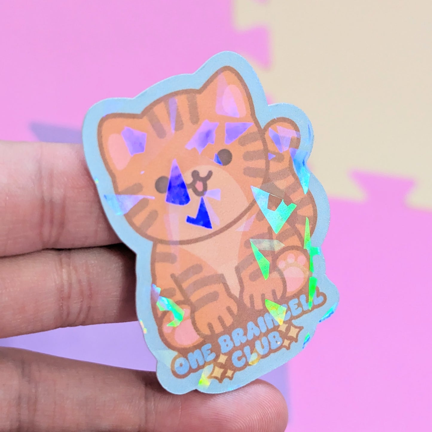 Orange Tabby One Braincell Club Holographic Sticker