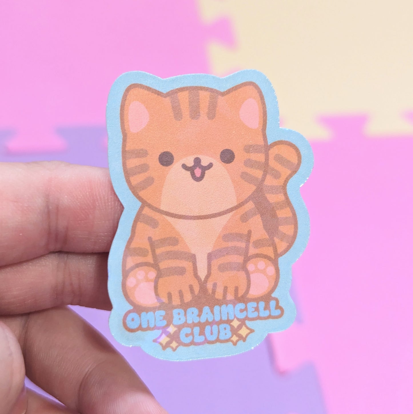 Orange Tabby One Braincell Club Holographic Sticker