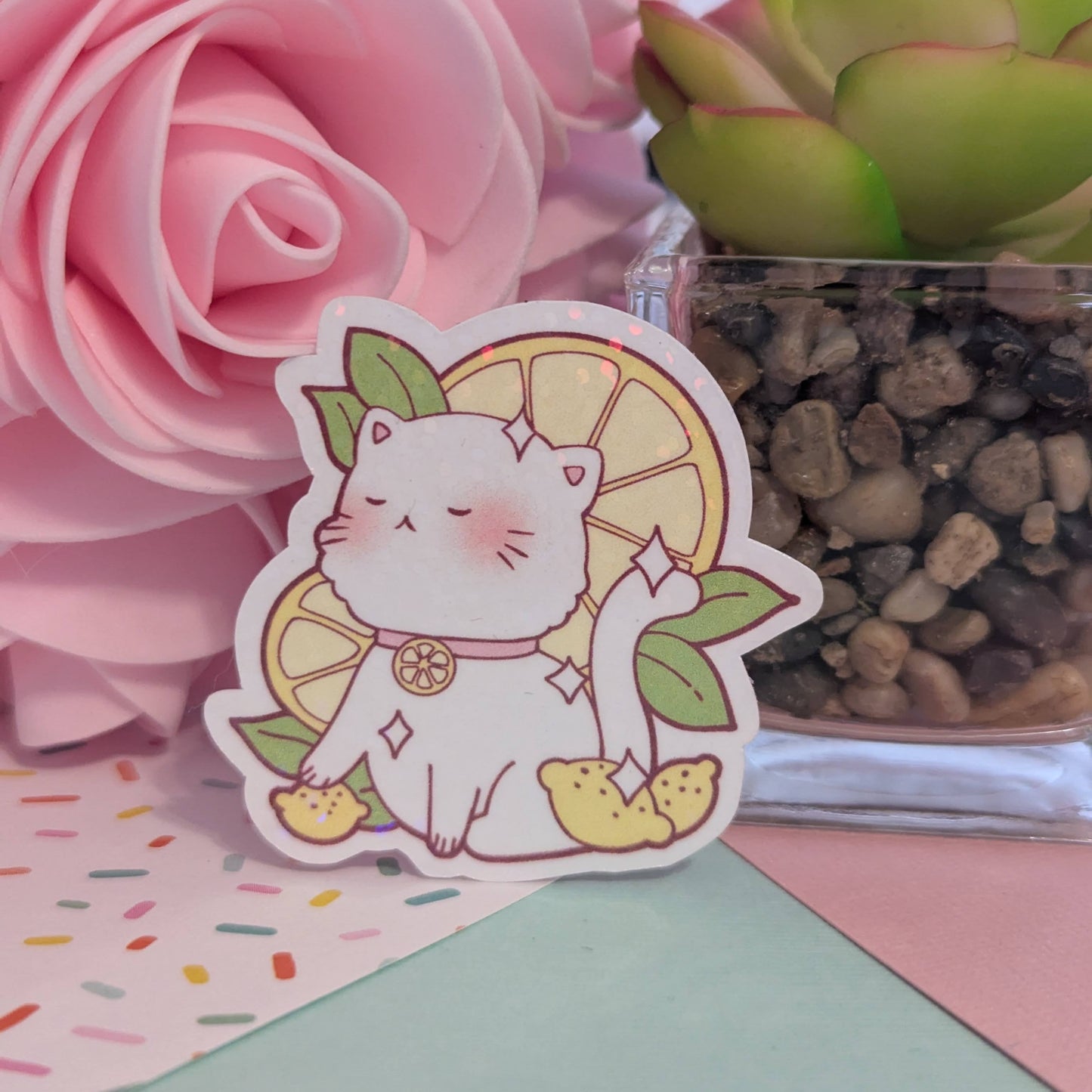 Lemon Cat Holographic Sticker