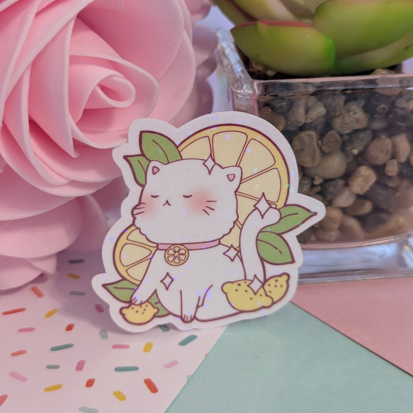 Lemon Cat Holographic Sticker