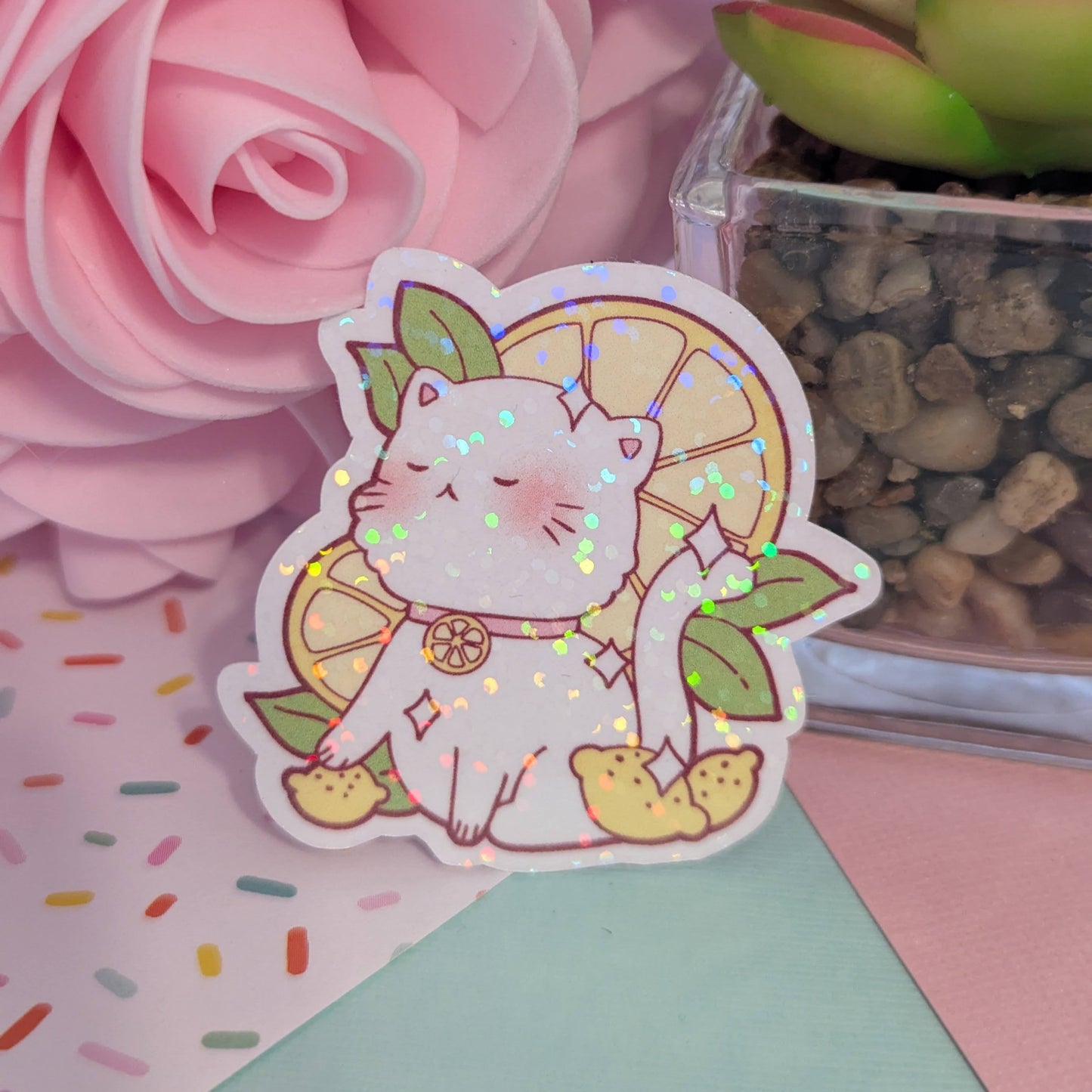 Lemon Cat Holographic Sticker