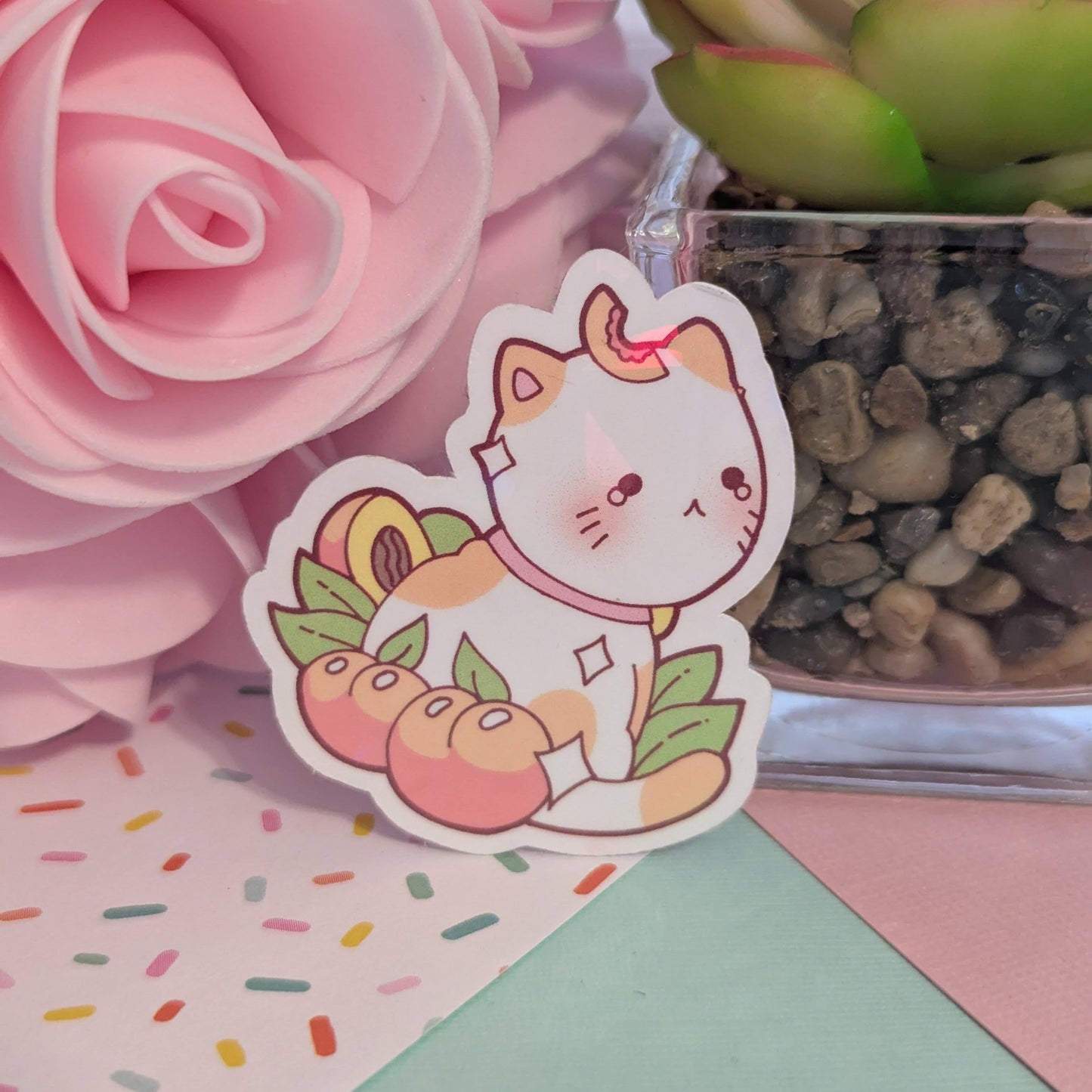 Peach Cat Holographic Sticker