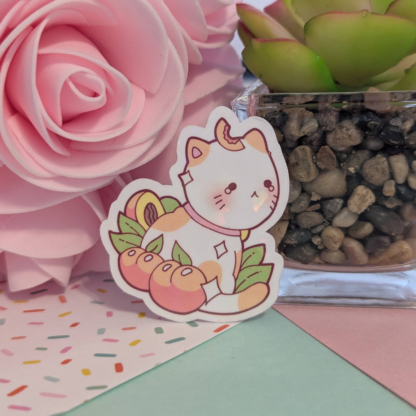 Peach Cat Holographic Sticker
