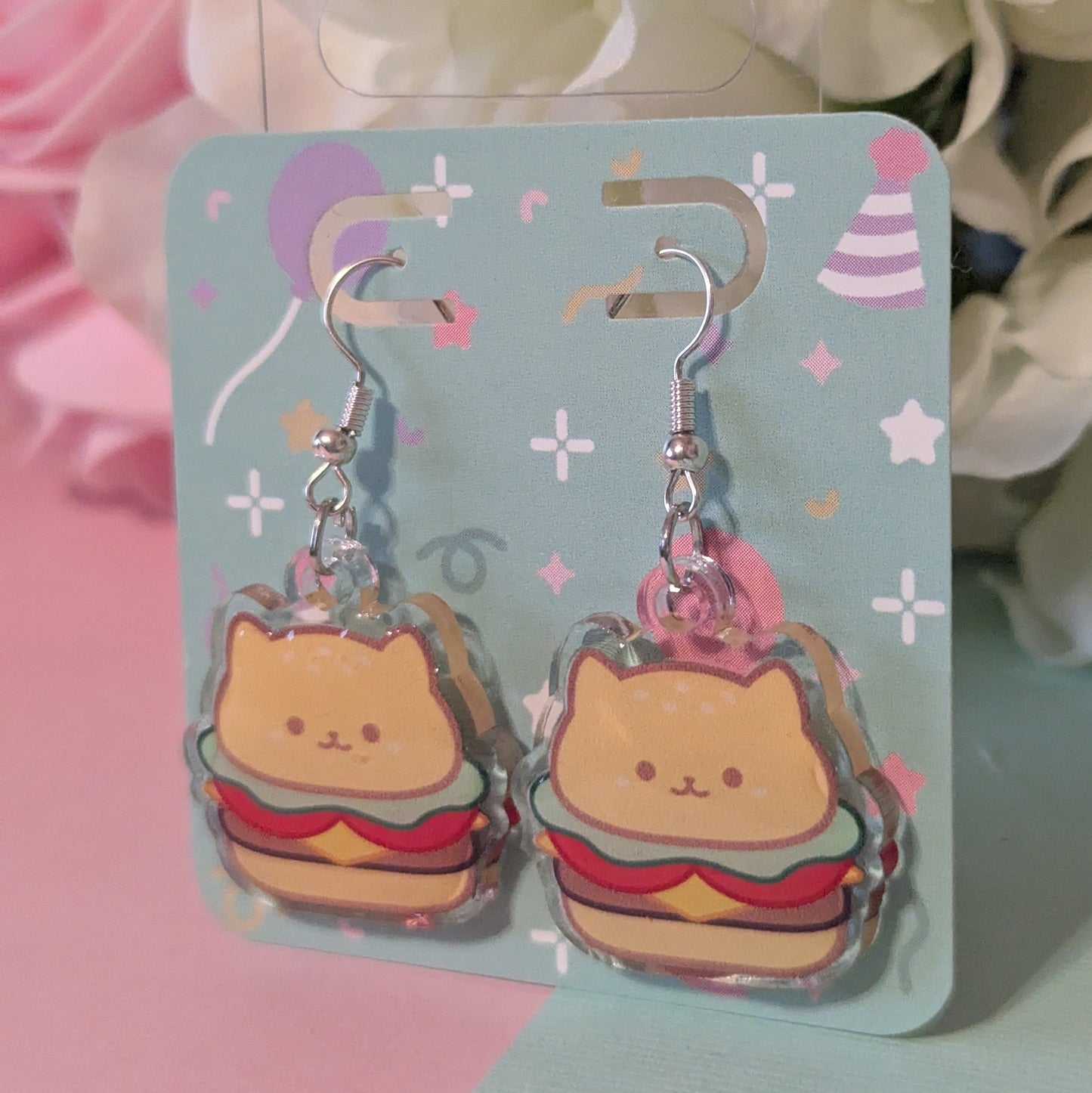 Cheeseburger Cat Earrings