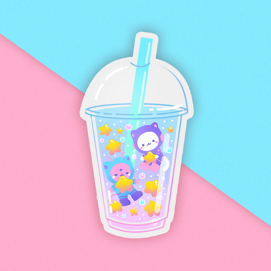 Blue Boba with Marsh and Berry Cute Holographic Sticker