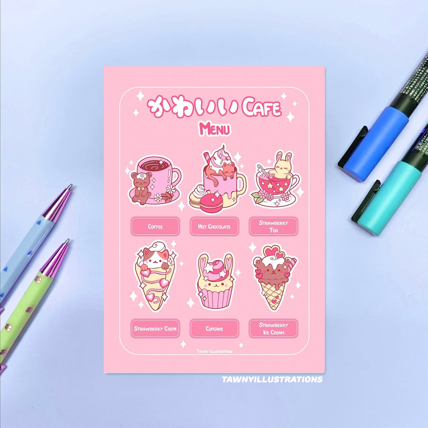 Kawaii Cafe Menu Holographic 5 x 7 Print