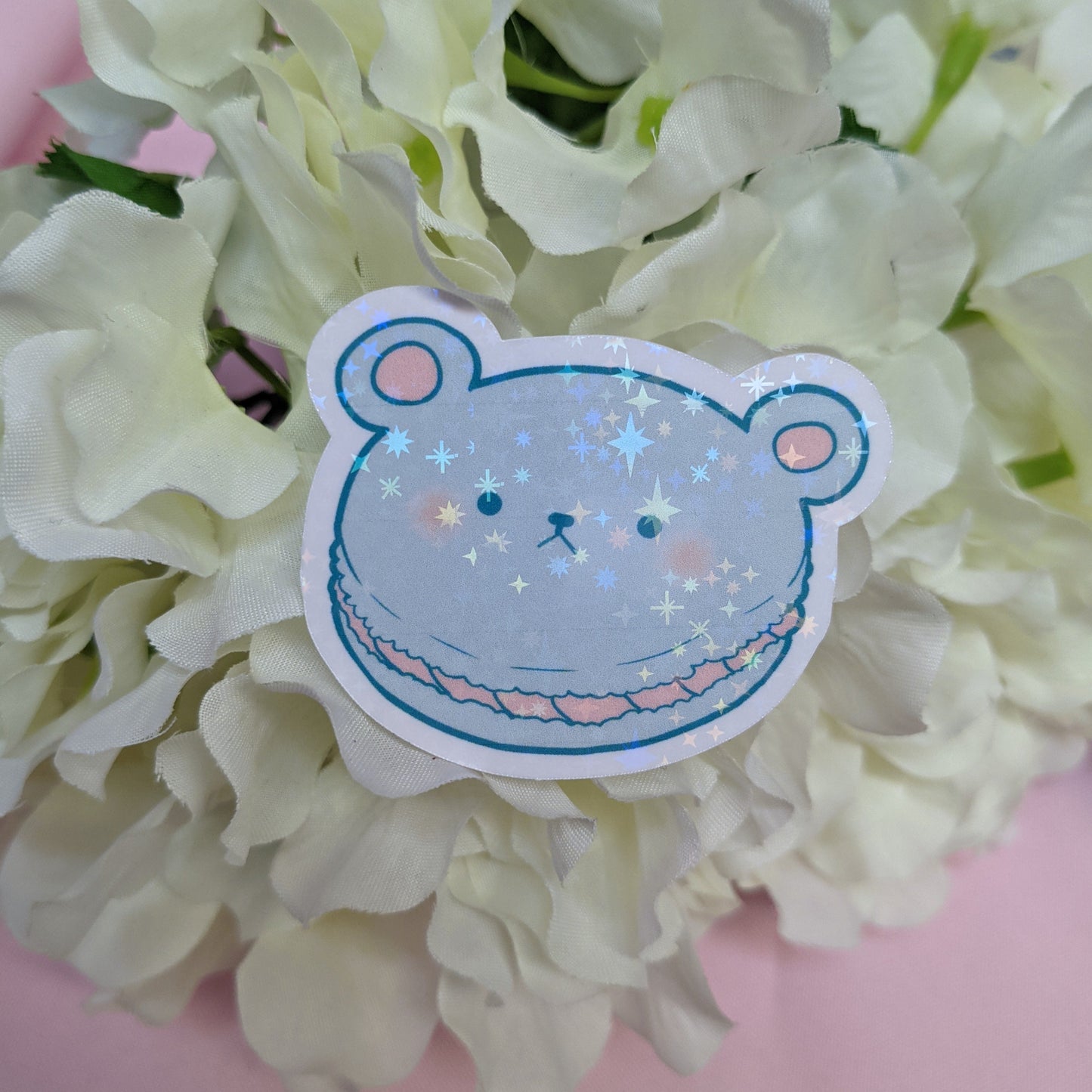 Bear Macaroon ~ Die Cut Vinyl Sticker ~ Holographic Kawaii Pastel ~ Tawny Illustrations Stationary