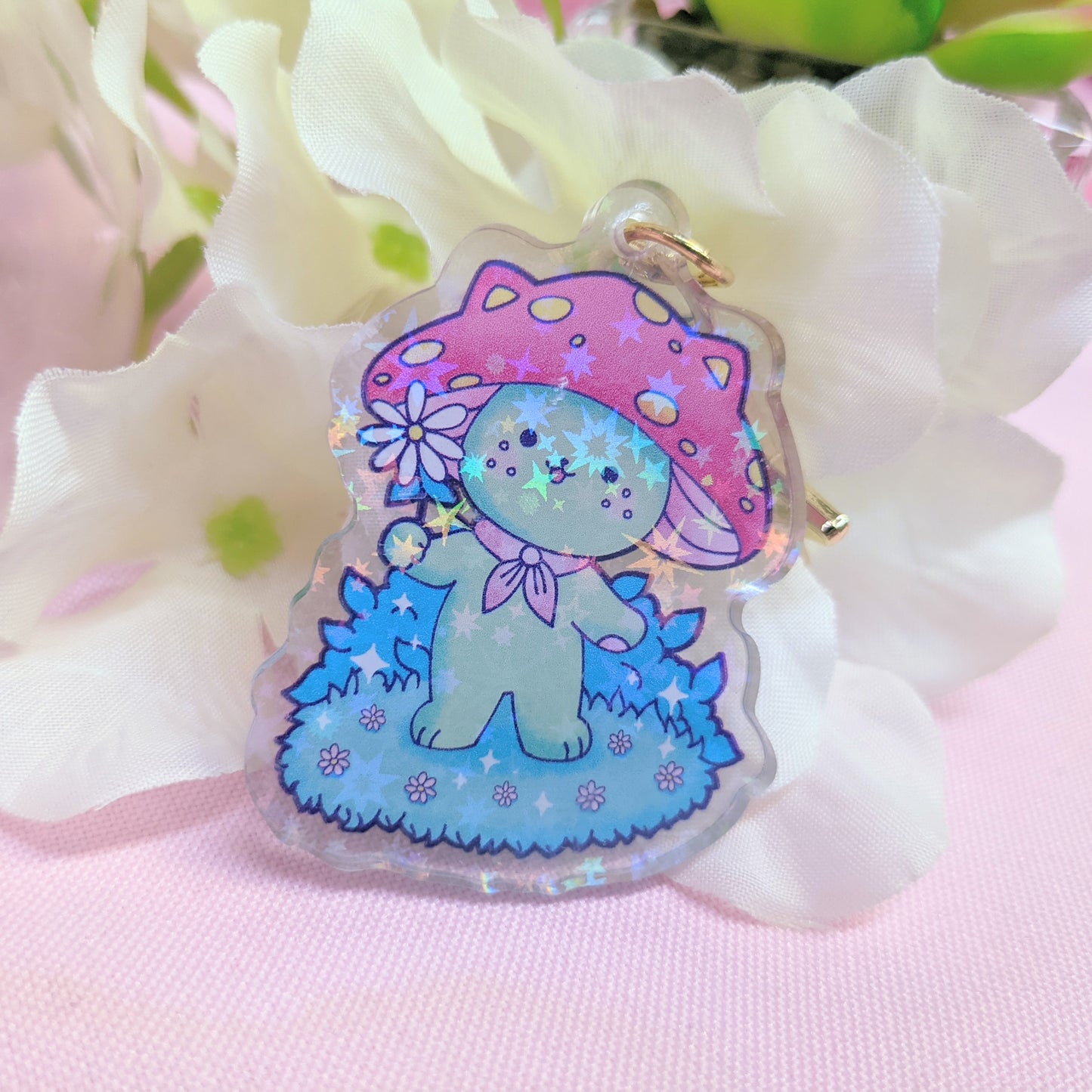 Planet Nova the Mushroom Kawaii Holographic Cat Keychain