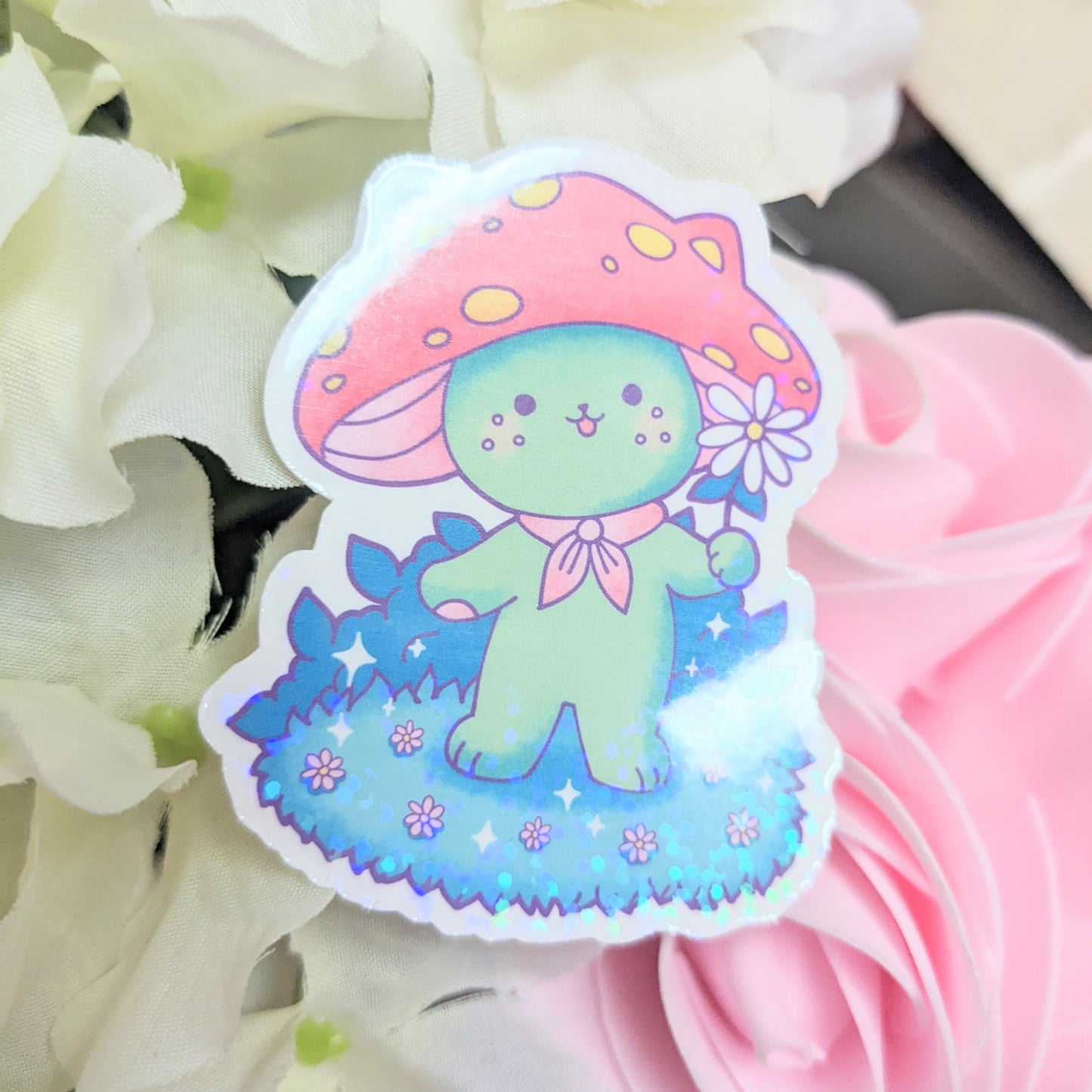 Nova the Cute Mushroom Cat Holographic Sticker