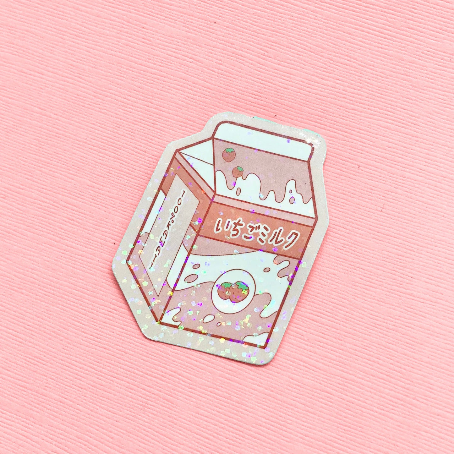 Strawberry Milk ~ Waterproof Die Cut Sticker ~ Holographic Kawaii Pastel Vinyl Sticker