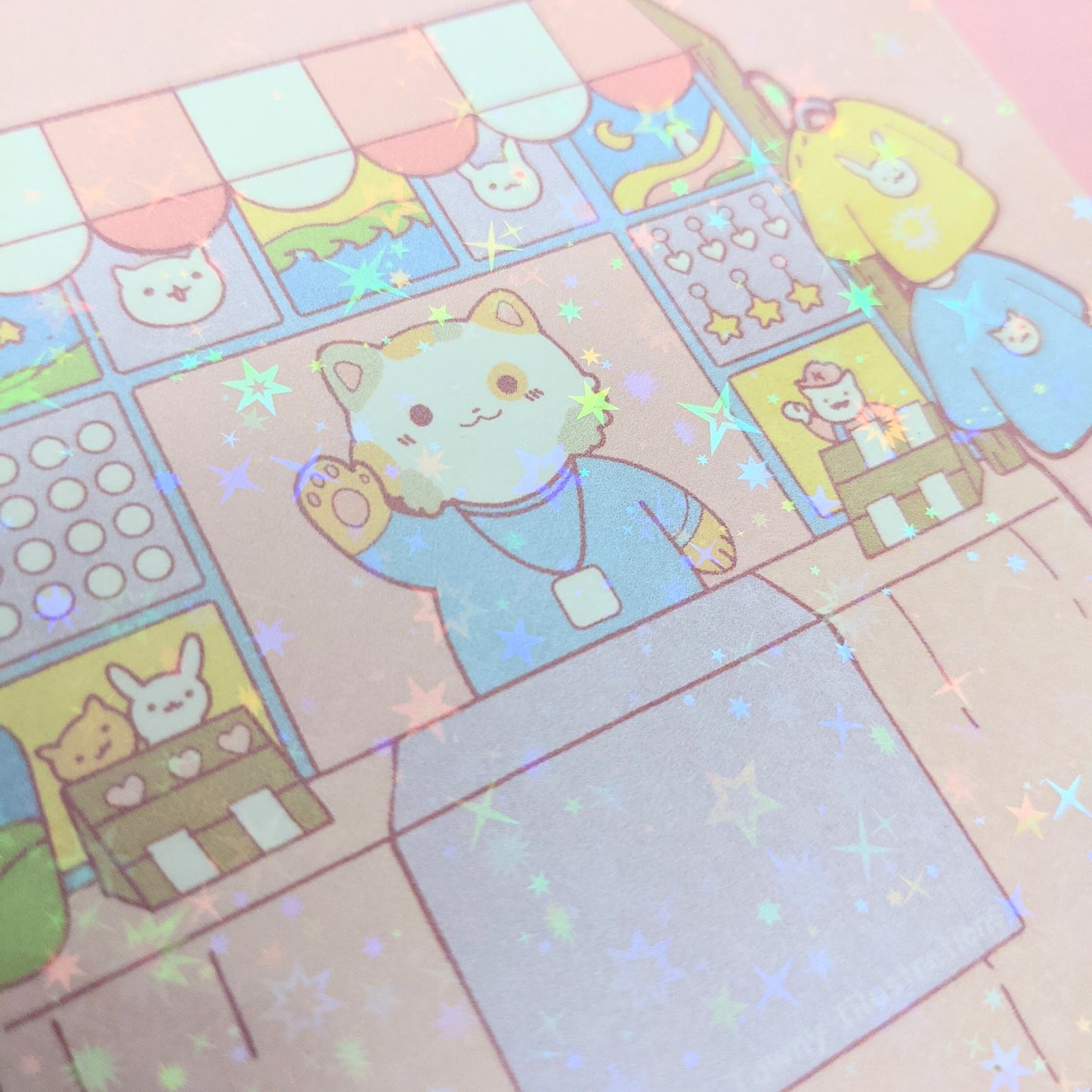 Kitty Market Vendor Small Business Artist ~ Holographic Waterproof Die Cut Sticker ~ Tawny Illustrations
