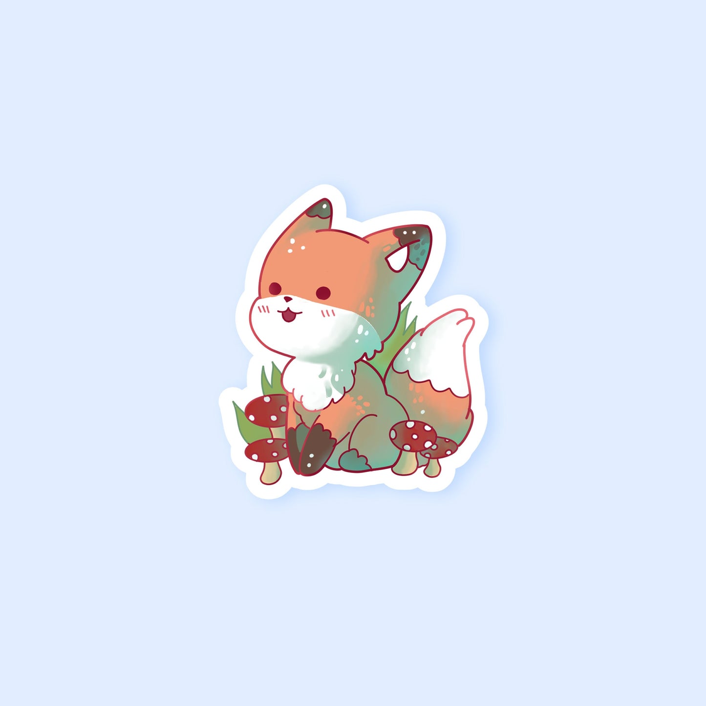 Mushroom Fox Sticker ~ Fall Time ~ Cute Holographic Waterproof Die Cut Sticker