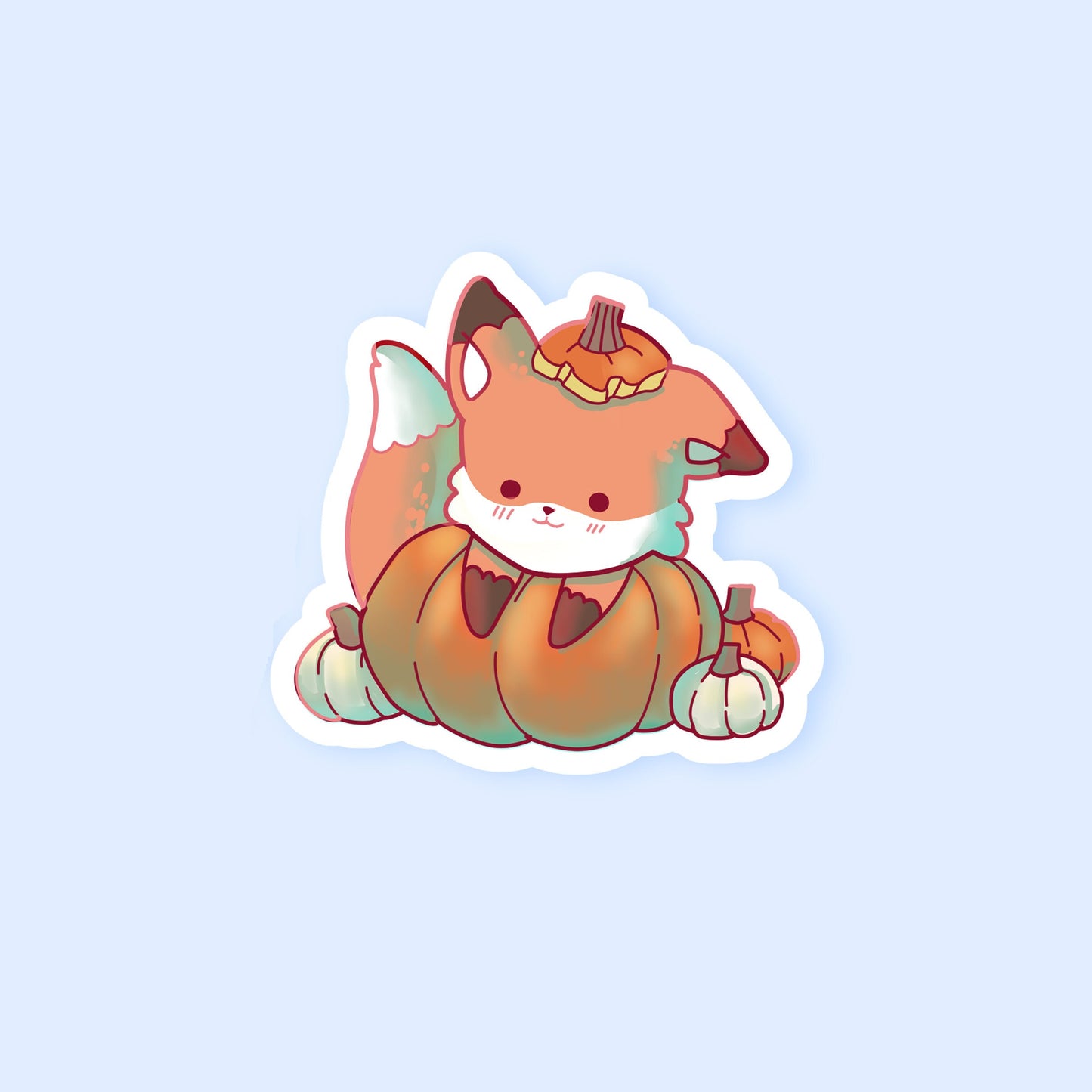 Pumpkin Fox Sticker ~ Cute Holographic Waterproof Die Cut Sticker