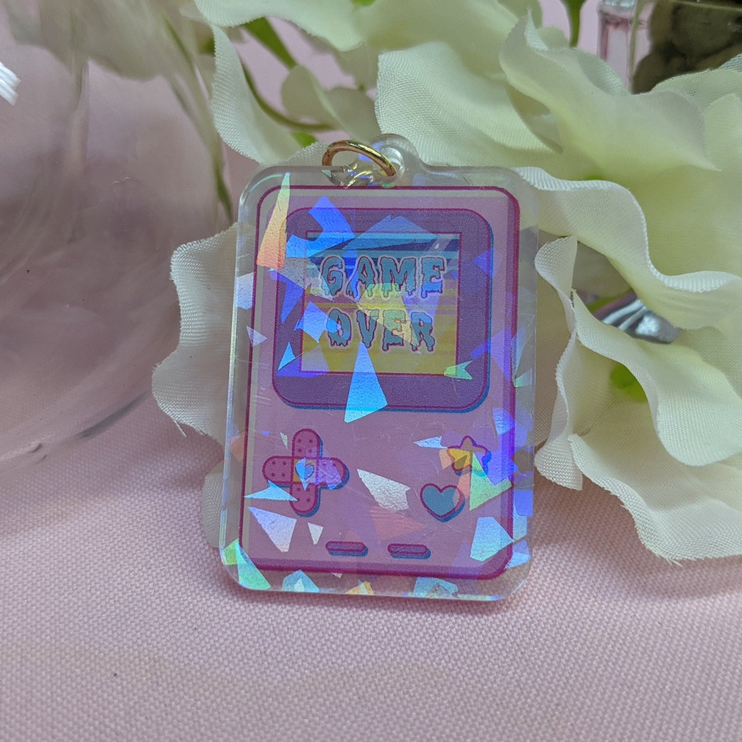 Retro Game Boy Handheld Console Kawaii Holographic Acrylic Keychain