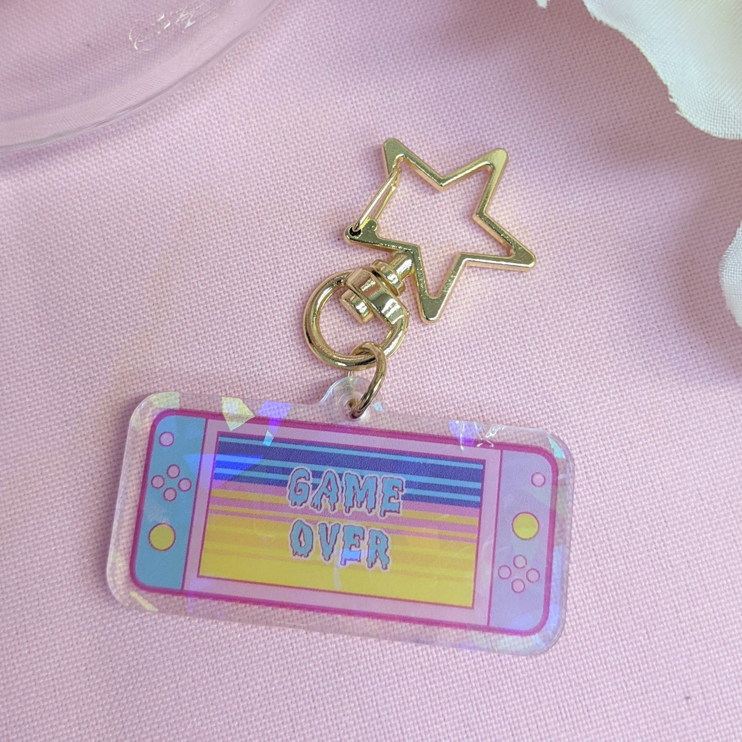 Retro Console Handheld Kawaii Holographic Acrylic Keychain