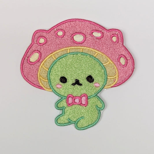 Fuzzy Soft Chenille Nova the Mushroom Cat Iron On Patch