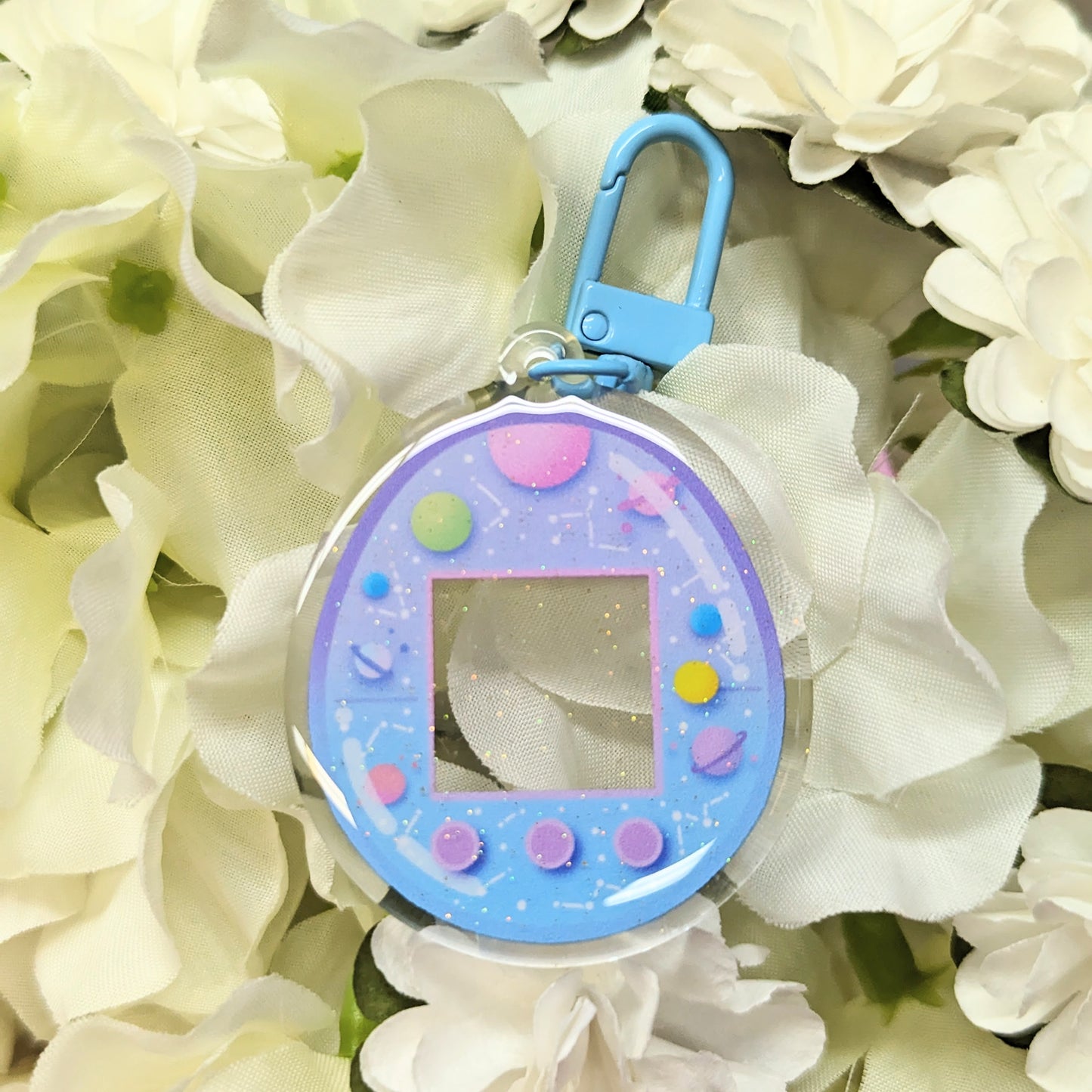 Space Blue Virtual Pet Customizable Sparkly Acrylic Keychain