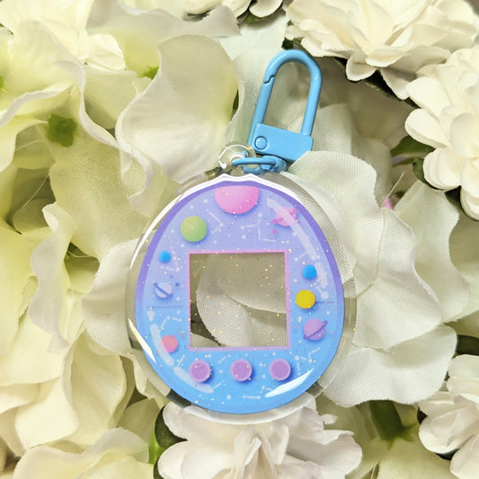 Space Blue Virtual Pet Customizable Sparkly Acrylic Keychain