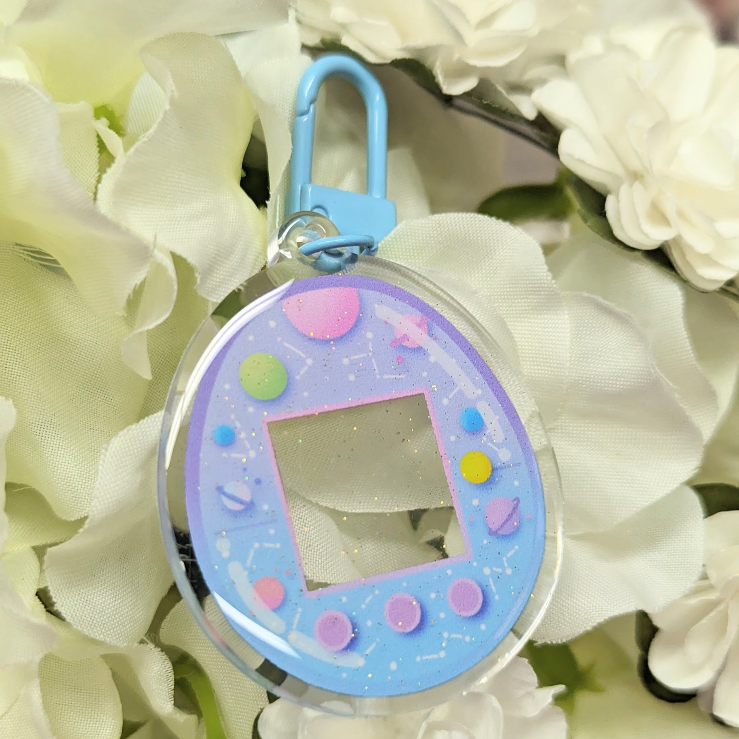 Space Blue Virtual Pet Customizable Sparkly Acrylic Keychain