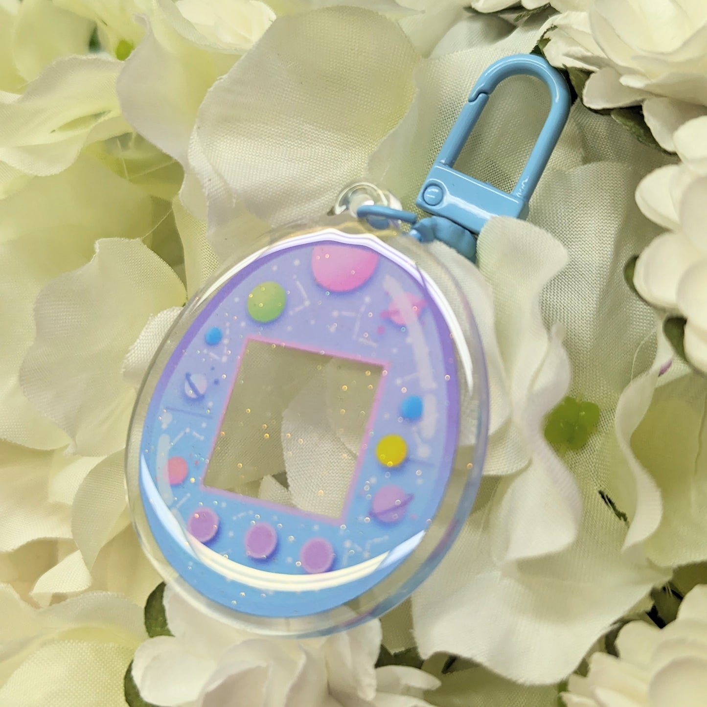 Space Blue Virtual Pet Customizable Sparkly Acrylic Keychain
