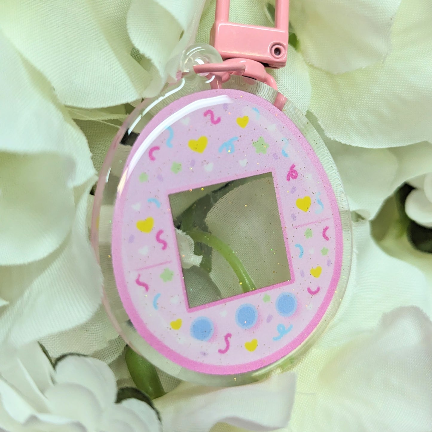 Candy Pink Virtual Pet Customizable Sparkly Acrylic Keychain