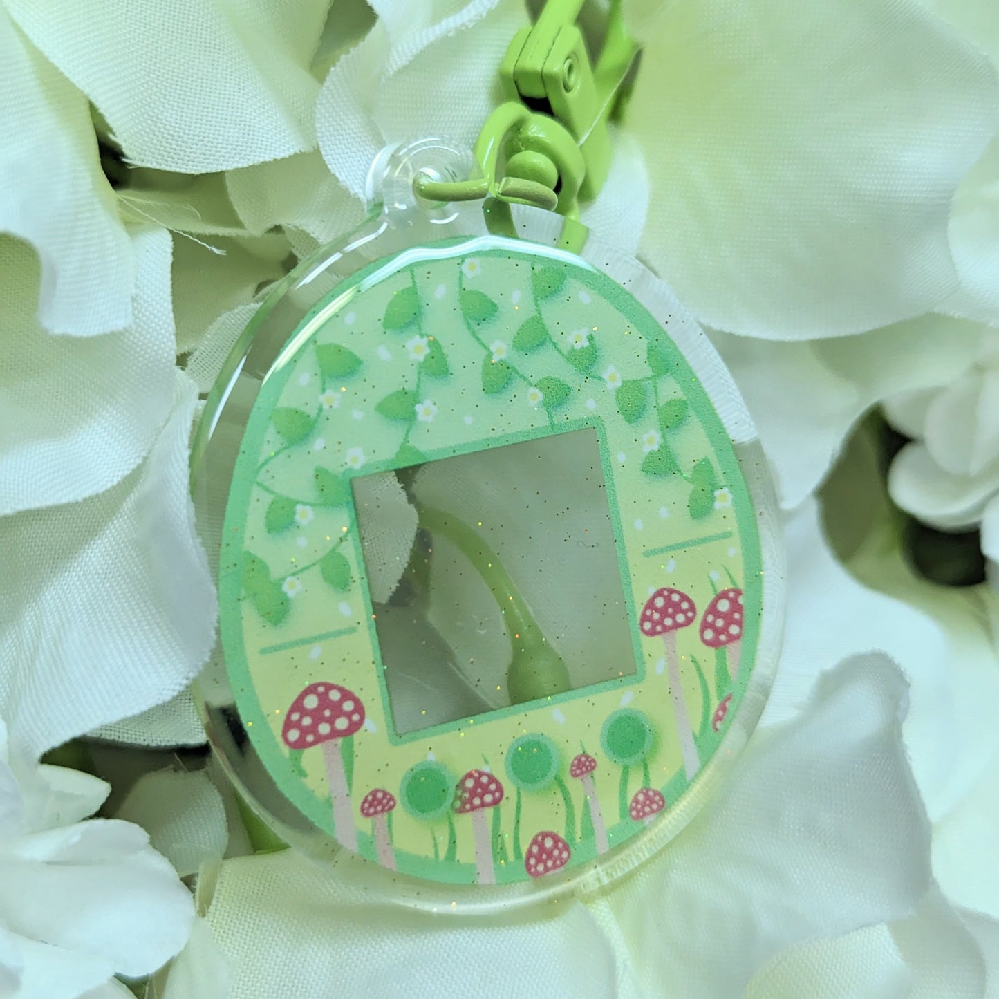 Garden Green Virtual Pet Customizable Sparkly Acrylic Keychain