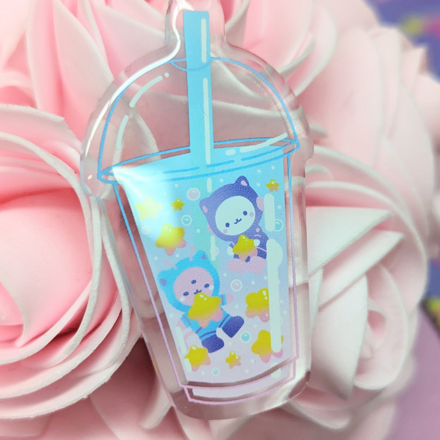Space Boba Bubble Tea Blue Marsh and Berry Keychain