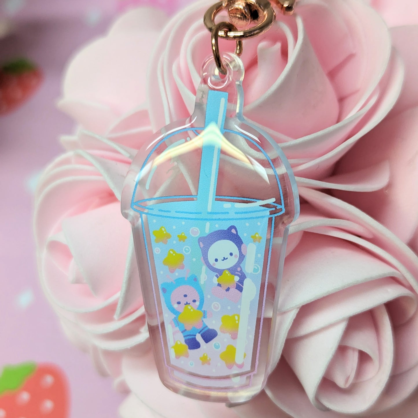 Space Boba Bubble Tea Blue Marsh and Berry Keychain