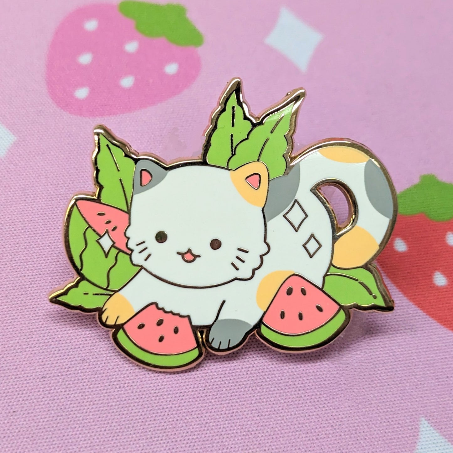 2" Calico Watermleon Cat Fruit Kitty Enamel Pin