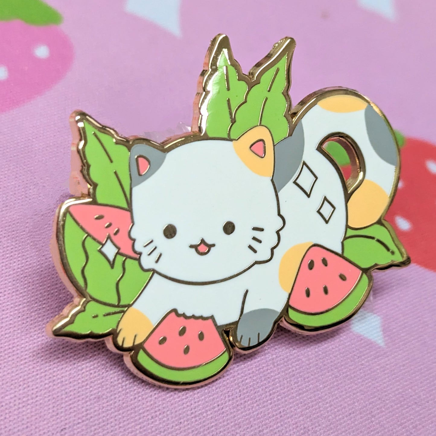 2" Calico Watermleon Cat Fruit Kitty Enamel Pin