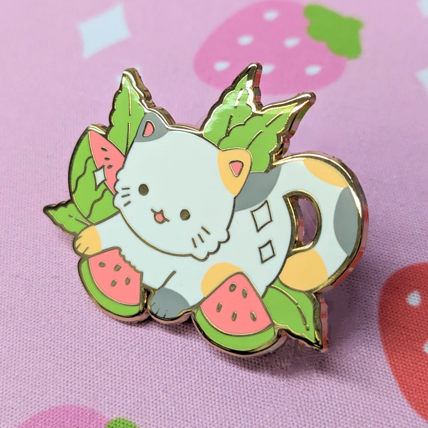 2" Calico Watermleon Cat Fruit Kitty Enamel Pin