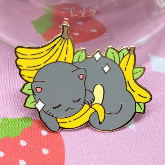 2" Black or Gray Banada Cat Fruit Kitty Enamel Pin