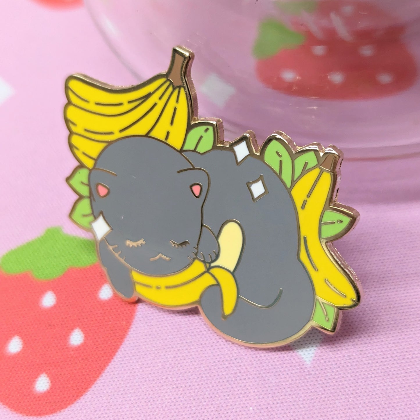 2" Black or Gray Banada Cat Fruit Kitty Enamel Pin