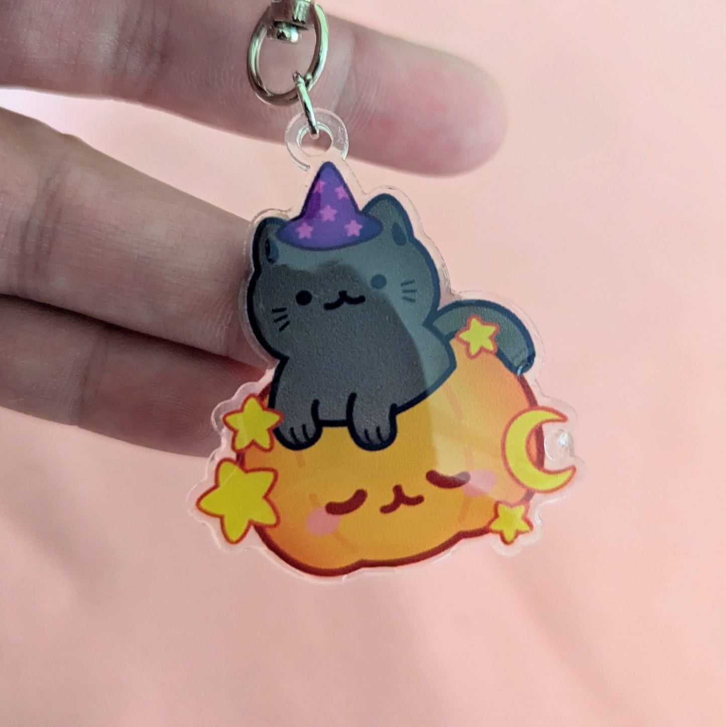 Black Cat Pumpkin Halloween Keychain