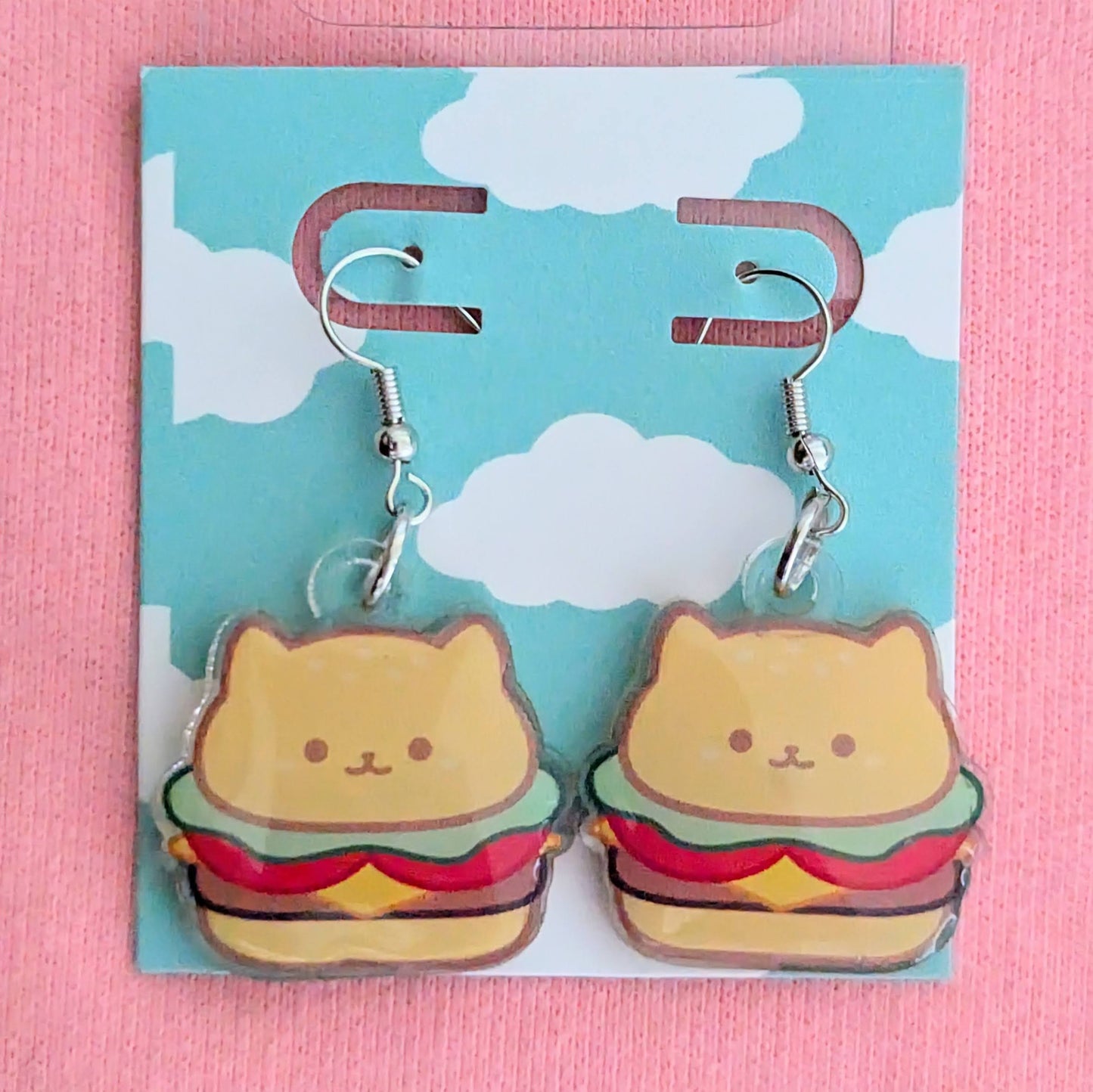 Cheeseburger Cat Earrings