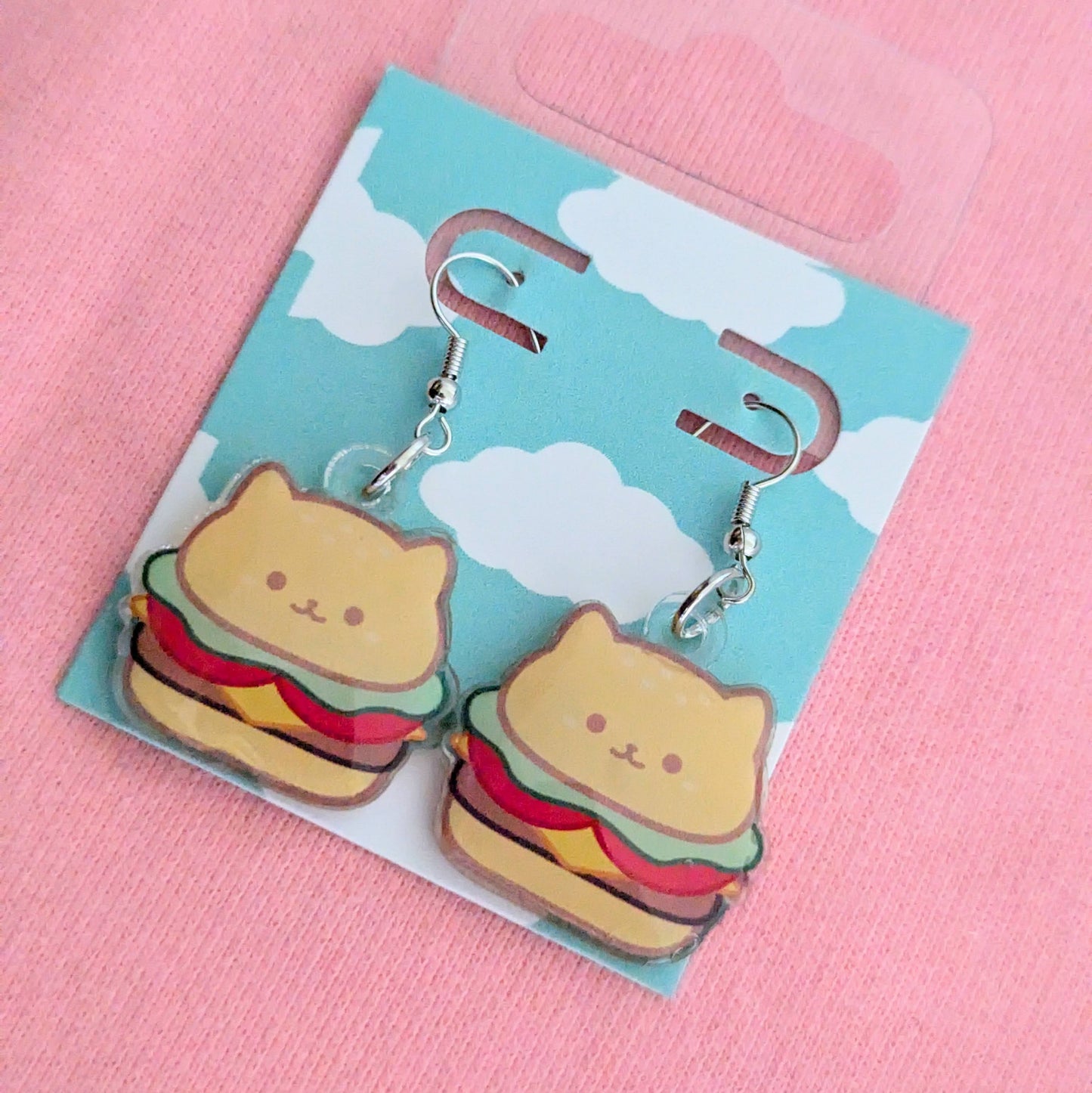 Cheeseburger Cat Earrings