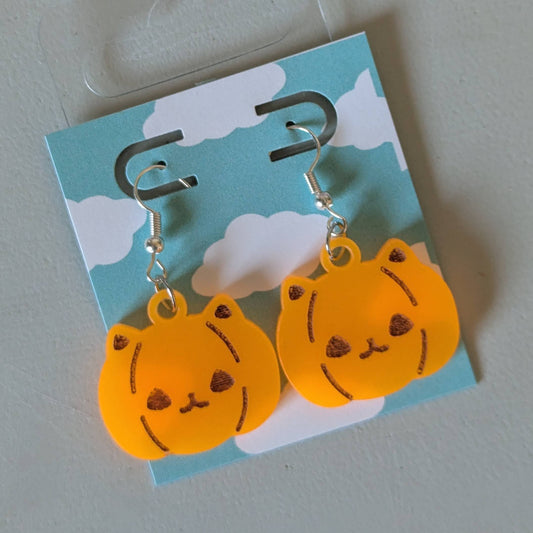 Glow-in-the-dark Pumpkin Cat Earrings