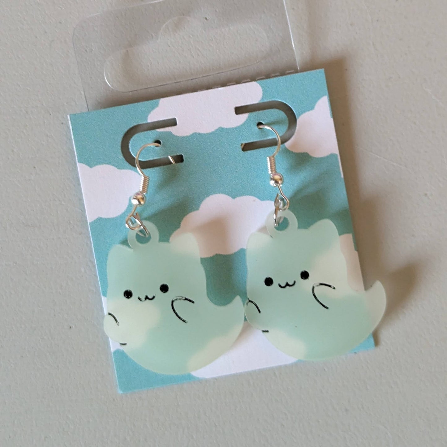 Glow-in-the-dark Ghost Cat Earrings