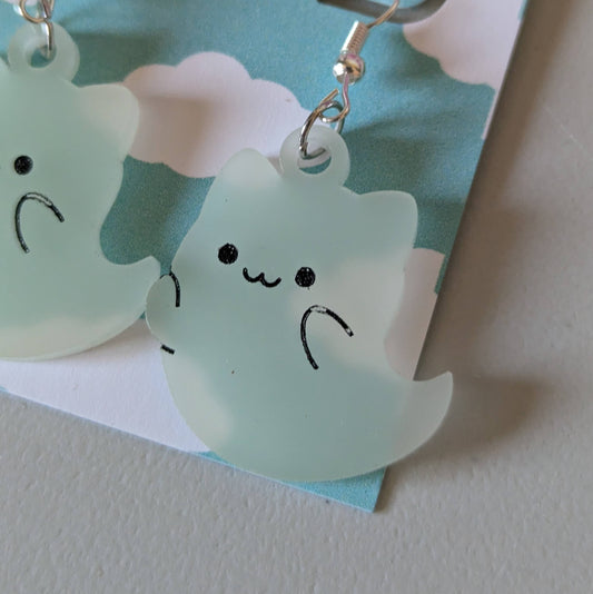 Glow-in-the-dark Ghost Cat Earrings