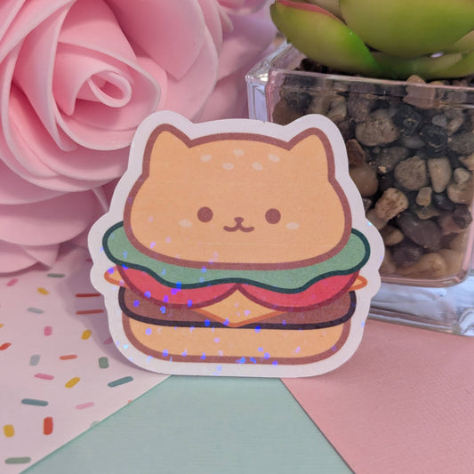 Hamburger Cheeseburger Cat Holographic Sticker