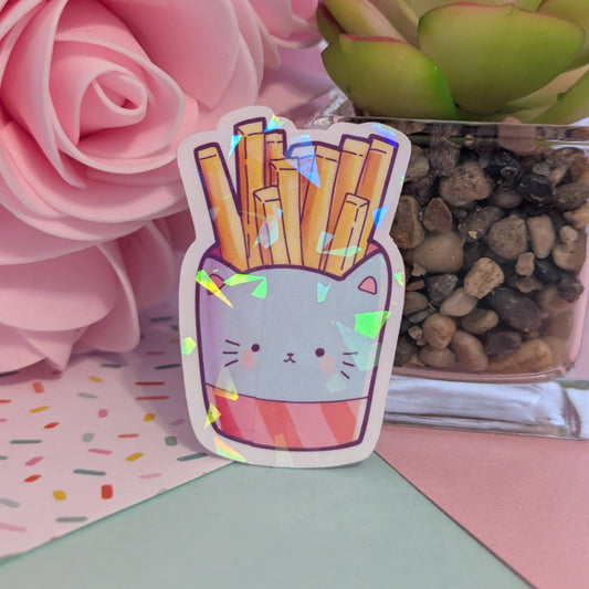 French Fry Kitty Fast Food Holographic Sticker