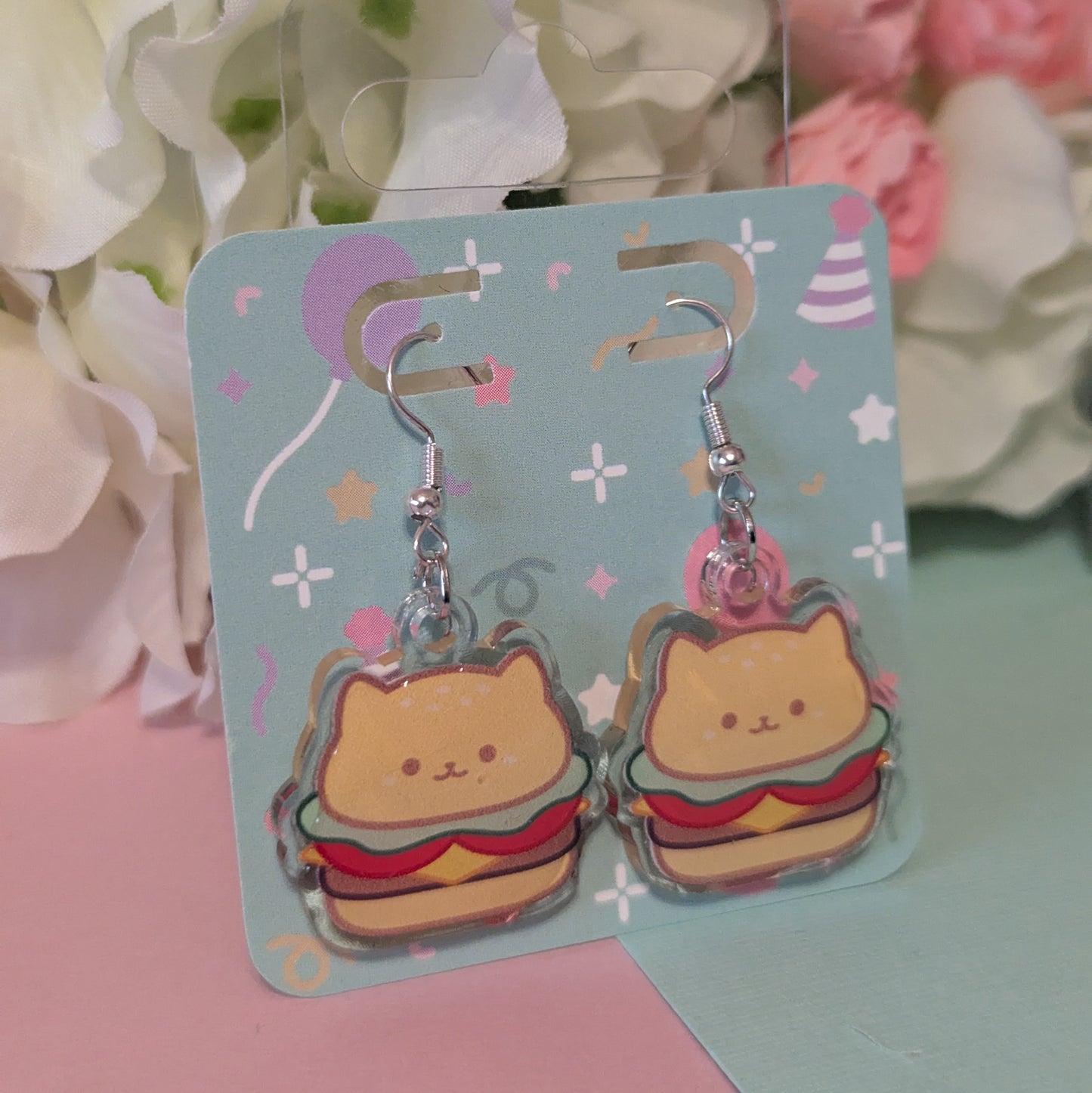 Cheeseburger Cat Earrings