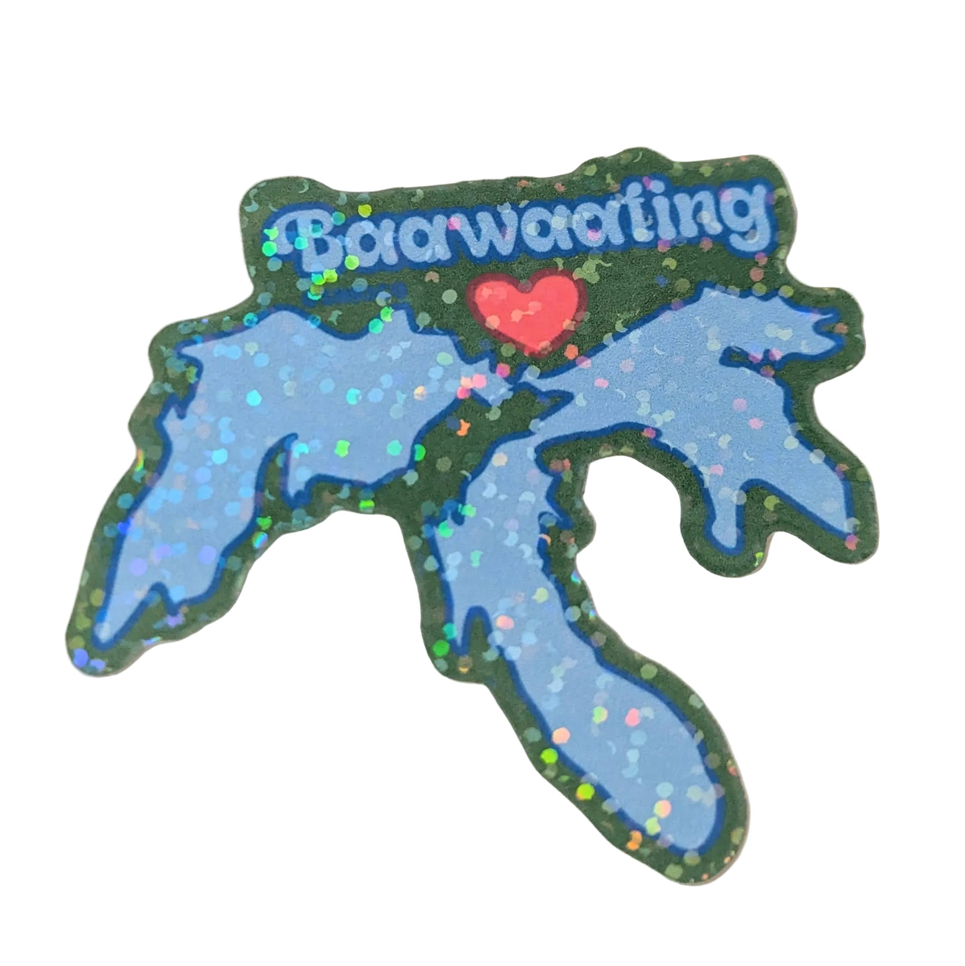 Sticker shaped like a state with 'Baawaating' text and a heart on a white