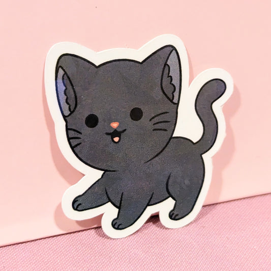 Black Holographic Cat Sticker