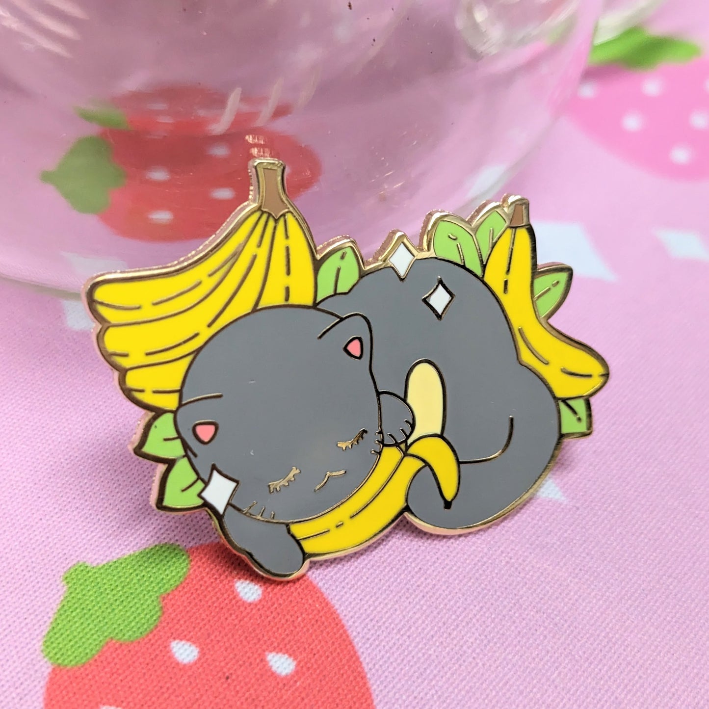 2" Black or Gray Banada Cat Fruit Kitty Enamel Pin
