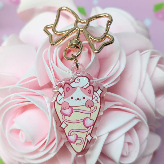 Calico Strawberry Crepe Kawaii Acrylic Keychain