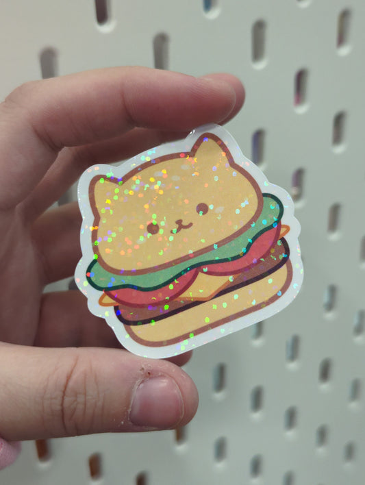 Hamburger Cheeseburger Cat Holographic Sticker