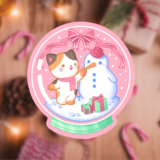 Holiday Snow Globe Snow Man Holographic Kitty Sticker