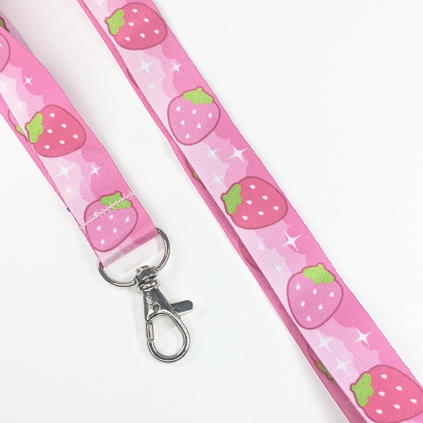 Strawberry Lanyard Kawaii Pink with Silver Lobster Clasp | Cute Lanyard | Cute Key Holder | by Tawny Illustrations